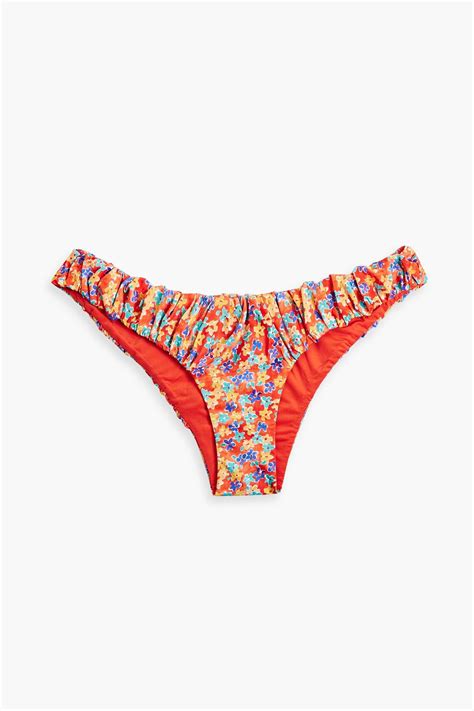 Caroline Constas Leila Gathered Floral Print Low Rise Bikini Briefs