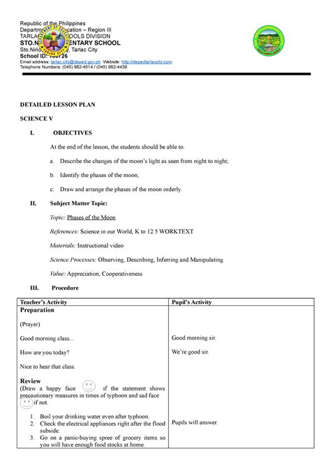 Detailed Lesson Plan Science V Republic Of The Philippines Department