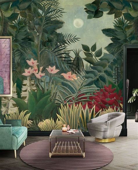 Tropical Jungle Garden Inspired By Rousseau Wallpaper Peel And Etsy