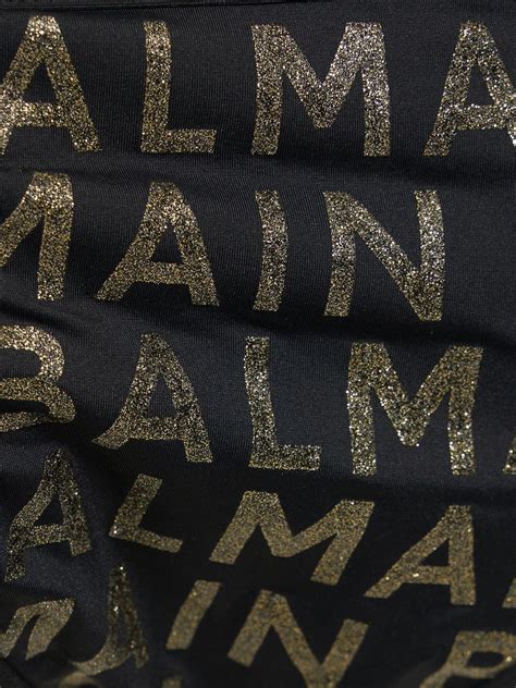 Balmain Glitter Logo Triangle Bikini In Black Gold Modesens