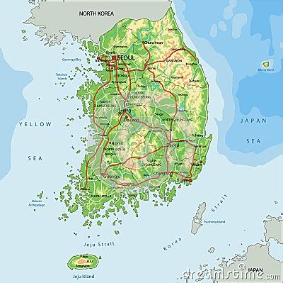 Detailed South Korea Physical Map With Labeling. Vector Illustration ...