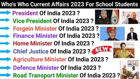 Who S Who Current Affairs 2023 For School Students Gk Questions In