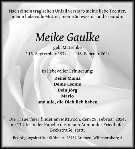 Traueranzeigen Von Meike Gaulke Trauer Gedenken