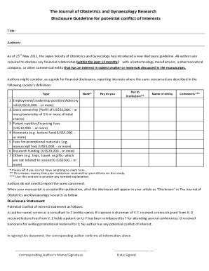 Fillable Online Conflict Of Interest Disclosure In Obstetrics