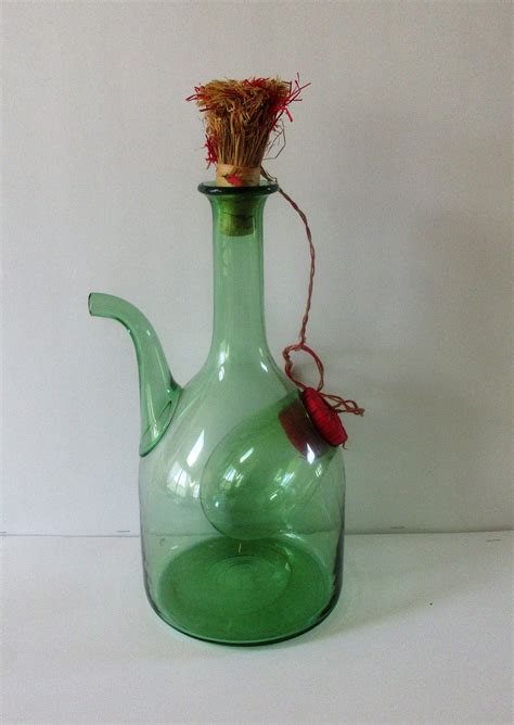 Vintage Italian Wine Decanter 1970s Hand Blown Green Glass Etsy