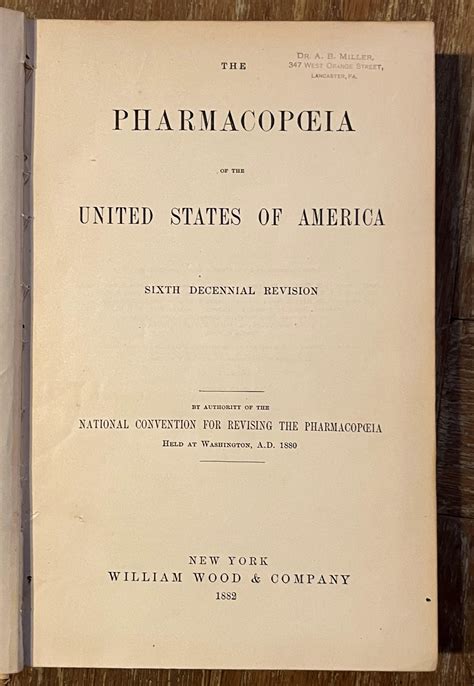 Pharmacopoeia Of The United States Of America Sixth Decennial Revision