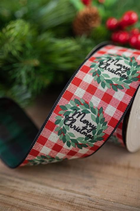 25 X 10 Yard Merry Christmas Holiday Check Ribbon Cardinal Christmas Ribbon Farmhouse