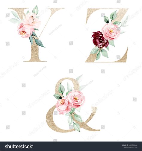 Alfabeto Floral Letras Doradas Con Flores Ilustración De Stock