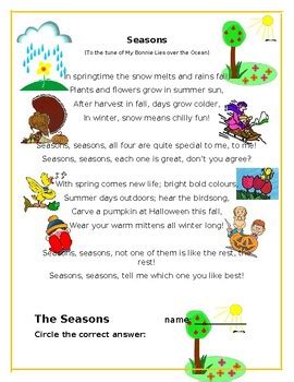 Seasons song and question sheet by Fredrick Larson | TPT