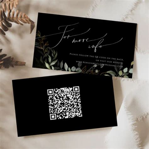 Greenery Black And Gold Qr Code Wedding Website Enclosure Card Zazzle