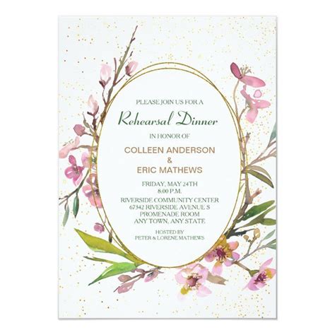 Pink Cherry Blossom Gold Frame Rehearsal Dinner Invitation Zazzle