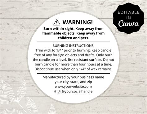 Candle Warning Label Editable Candle Warning Label Candle Etsy