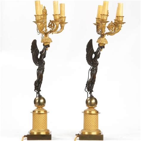 Pair Of Empire Style Bronze Figural Antique Candelabra 19th Century At