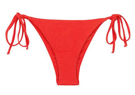 Red Ribbed Side Tie Brazilian Bikini Bottom Bottom Cotele Tomate