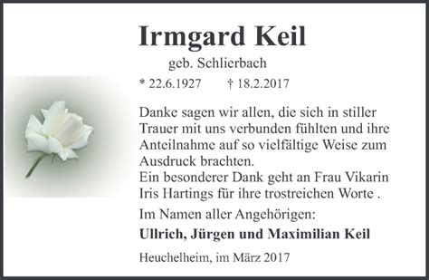 Traueranzeigen Von Irmgard Keil Vrm Trauer De