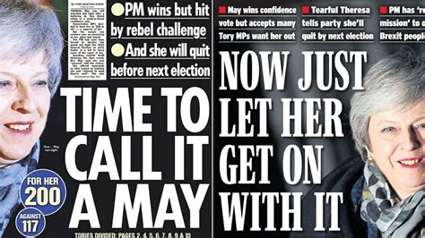 What The Newspapers Say About Theresa May Surviving A Vote Of No Confidence