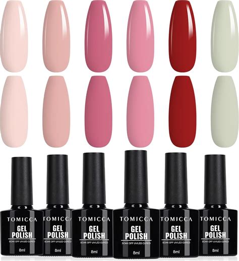 TOMICCA Vernis Semi Permanent Kit couleurs Rose Nude Rouge Vernis Gel UV Soak Off Vernis à