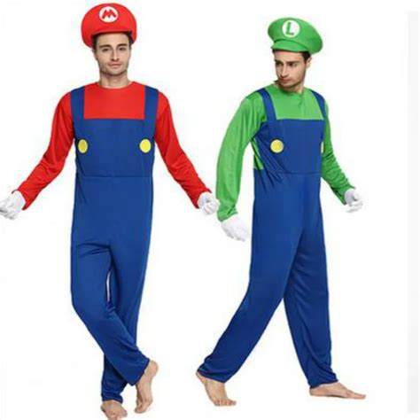 2017 Fashion Halloween Adult Men Super Mario Luigi Brothers Costumes