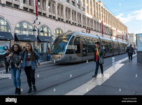 Nice, France, Tramway in City Center, Local neighbourhoods, urban ...