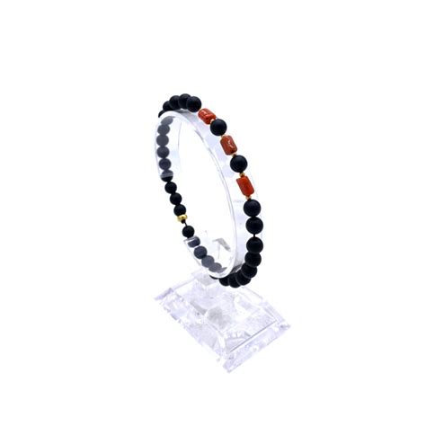 Bracciale Elastico Corallo Rosso E Agata Nera Vari Tipi