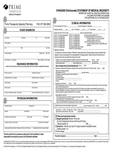 Fillable Online Synagis Palivizumab Statement Of Medical Necessity