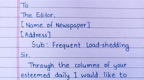 Write Letter To The Editor About Frequent Load Shedding In Your Area