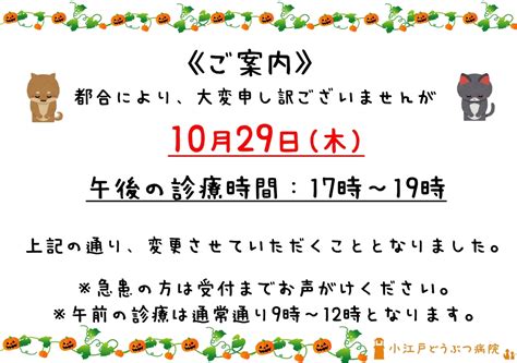 10月の診療変更について② 小江戸どうぶつ病院