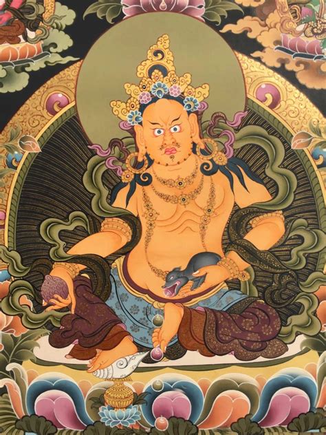 Pancha Five Dzambala Or Jambala Thangka Brocadeless Thangka Exotic