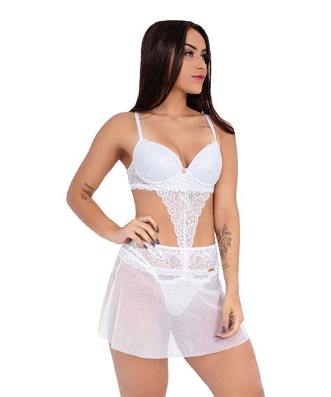Conjunto Imi Lingerie Suti Calcinha Fio E Saia Renda Tule Hari Branco Compre Agora Dafiti