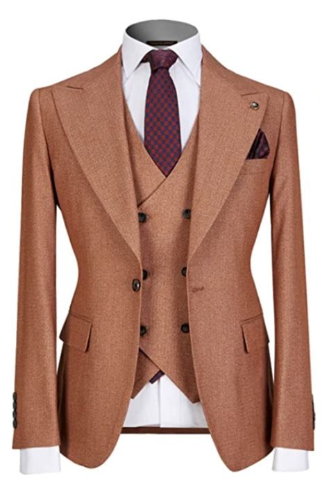 Baron Bespoke Brown Peaked Lapel Three Pieces Business Suits For Men