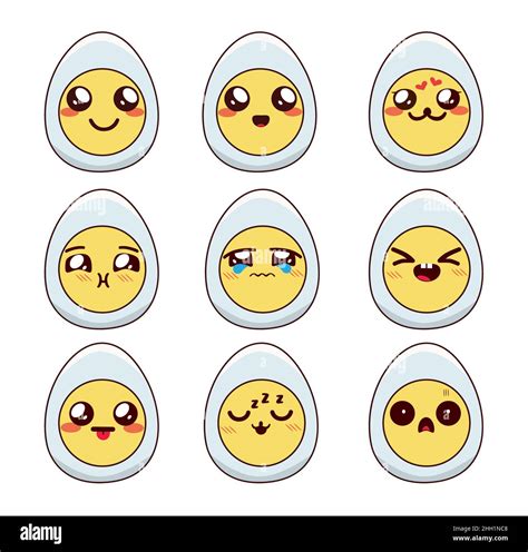 Kawaii Emoji Eggs Vector Set Design Easter Egg Chibi Emojis With Cute