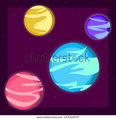 Vektor Stok Galaxy Space Four Planets Solar System Tanpa Royalti