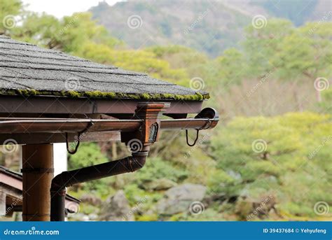 vintage house rain gutter stock photo image  bending