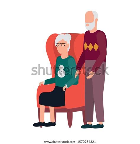 Grandfather Grandmother Seated Sofa Characters Vector Stock Vector