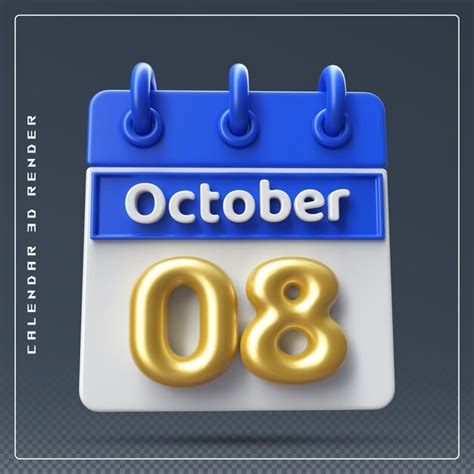 Premium Psd 8th October Calendar Icon 3d Render