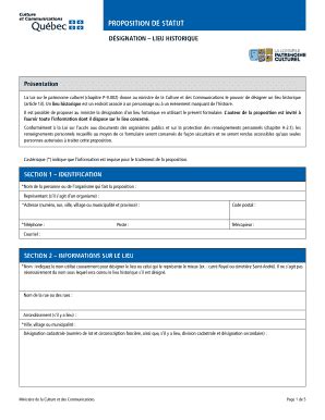 Fillable Online Proposition De Statut Dsignation Lieu Historique