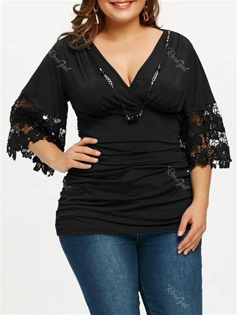 [28 Off] Plus Size Empire Waist Ruched T Shirt With Necklace Rosegal