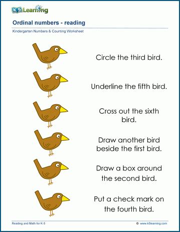 Ordinal Numbers Worksheets for kindergarten | K5 Learning