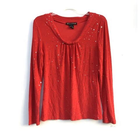 Christmas Red Sparkle Top Red Sleeved Fashion Top Vintage Perfect