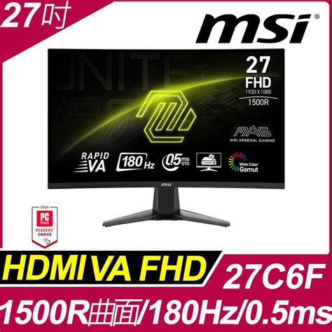 Msi 微星 Mag 27c6f Hdr曲面電競螢幕 27型fhd180hz05mshdmidpva Pchome 24h購物