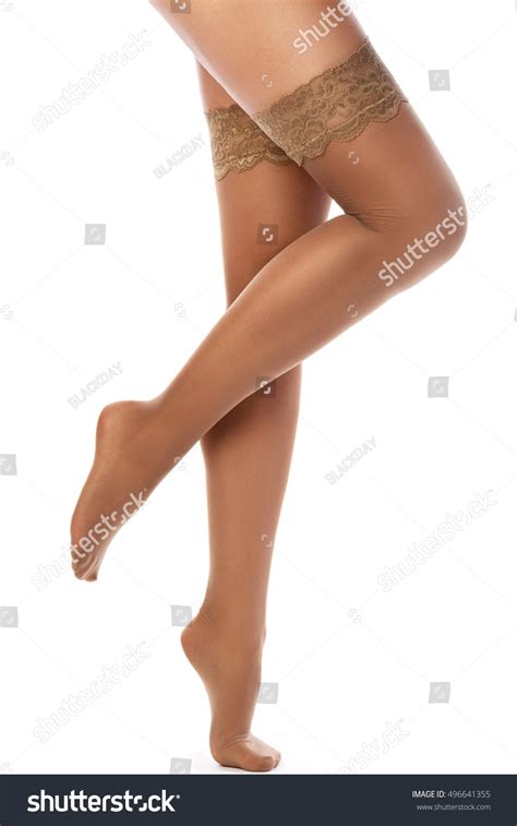 Female Legs Nude Stockings On White Stock Photo 496641355 Shutterstock