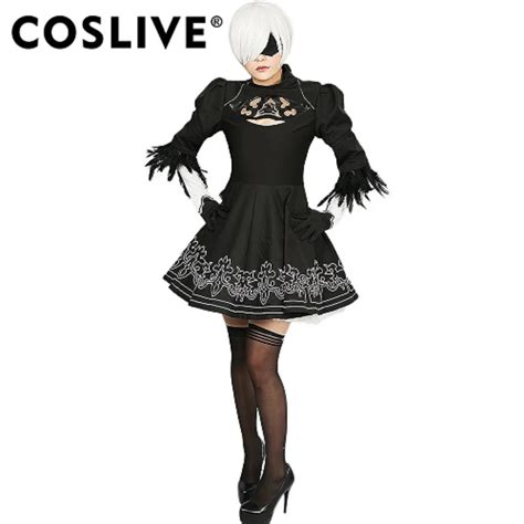 Coslive Hot Game Nier Automata Cosplay 2b Costume Women Black Dress Full Set Fancy Suit For