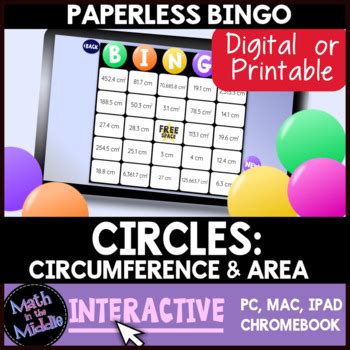 Circumference Area Of Circles Digital Bingo Game Distance Learning