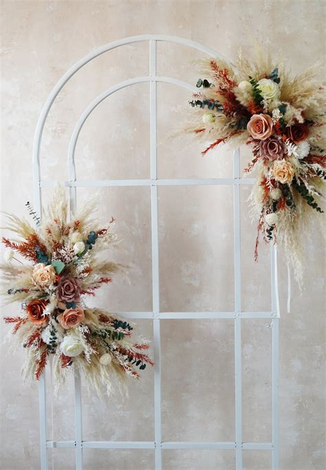 Bohemian Dusty Burnt Orange Silk Flowers Dried Flowers Wedding Arch