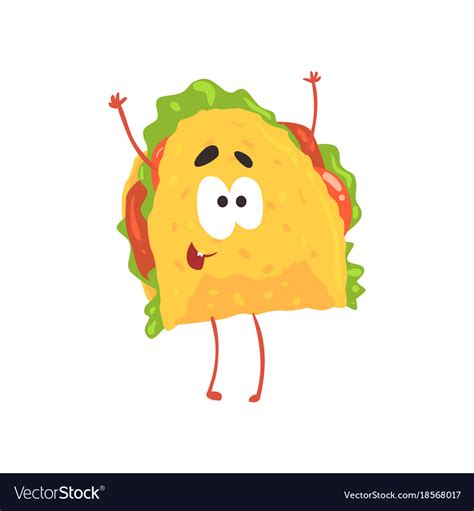 Funny taco cartoon character meat and vegetables Vector Image