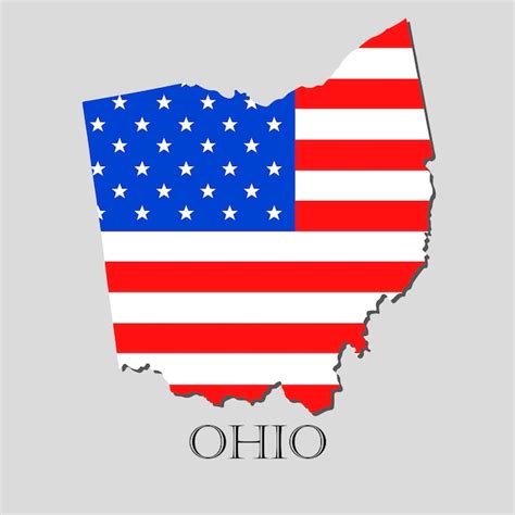 Mapa del estado de ohio y la ilustración de la bandera estadounidense