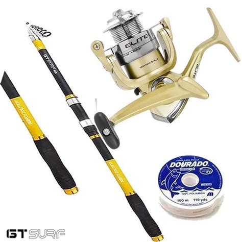 Kit Pesca Praia Vara Gt Surf 4 20 Molinete Elite Linha Brind MARINE