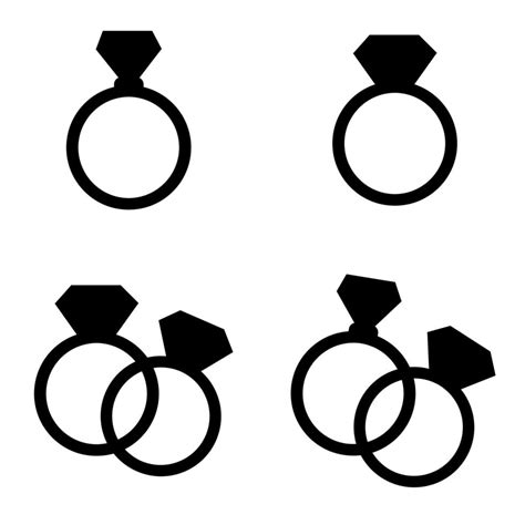 Set Of Vector Silhouettes Of Cute Engagement Rings Vector Art