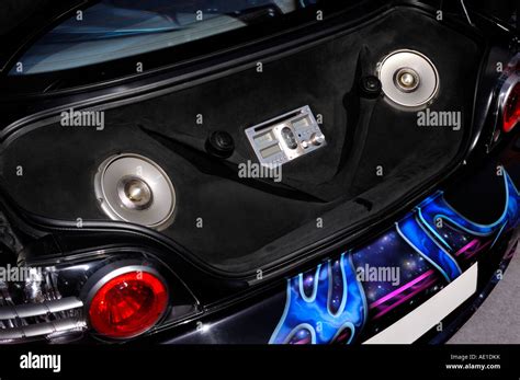 powerful auto audio system   trunk   car stock photo alamy