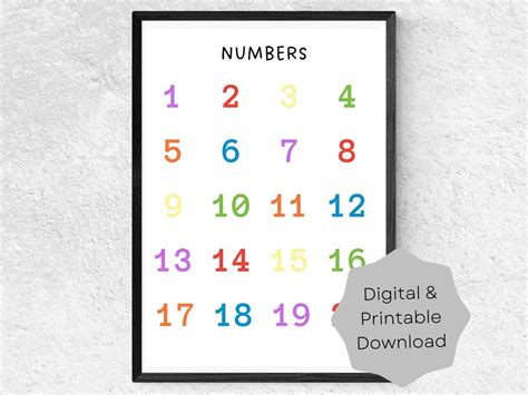 Printable Numbers 1 20 Poster Bright Educational Classroom Etsy